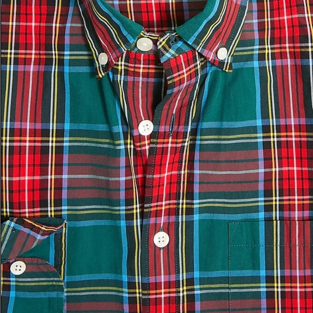 J. Crew Teal, Red and Navy Plaid Button-Down Shirt
